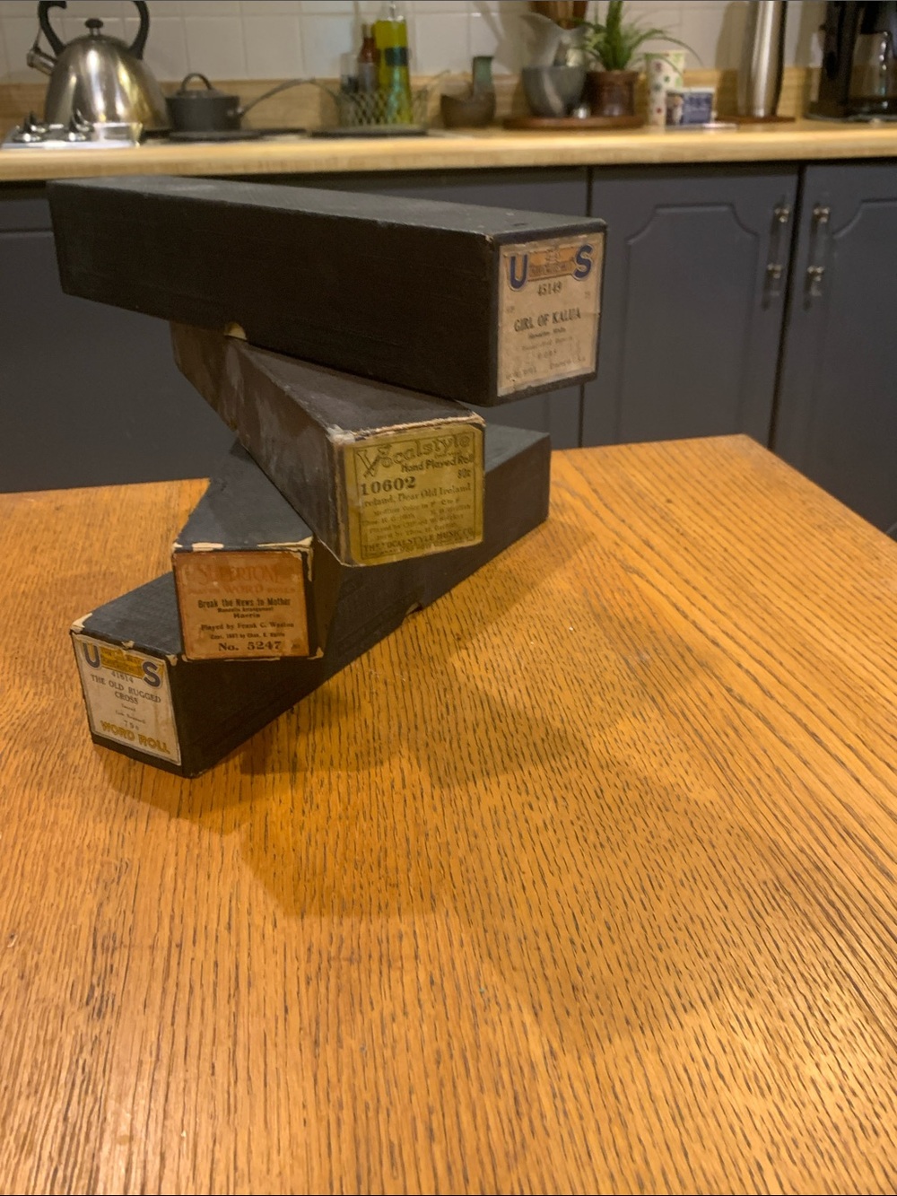 Vintage Black Decorative Boxes with Paper Labels